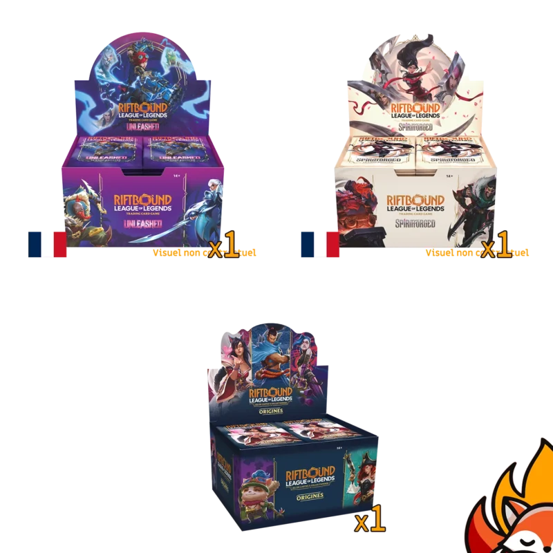 Pack Collector Riftbound League of Legends – Display Origines + Display Armes Spirituelles + Display Déchaînement – Français